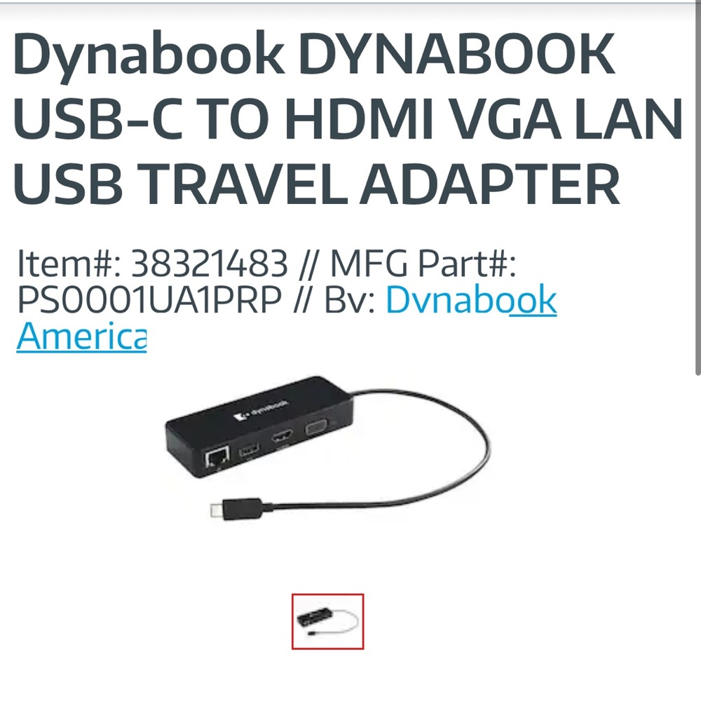 Dynabook usb-c / HDMI / vga travel adapter